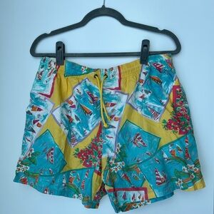 Ermenegildo Zegna Yellow and Blue Patterned Men's Athletic Shorts